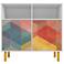 Retro Sideboard with 6 Shelves in White & Red, Yellow, Blue Print