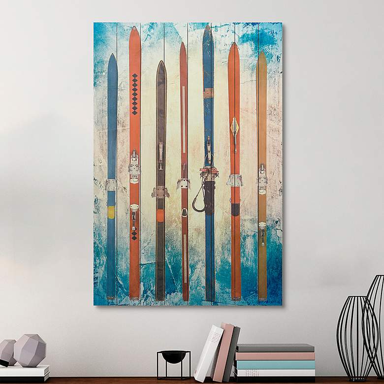 Image 1 Retro Skis 2 45" High Giclee Print Solid Wood Wall Art