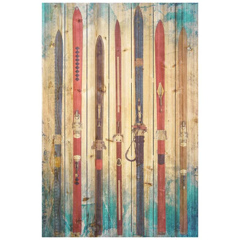 Image 1 Retro Skis Arte de Legno Digital Print on Solid Wood Wall Art