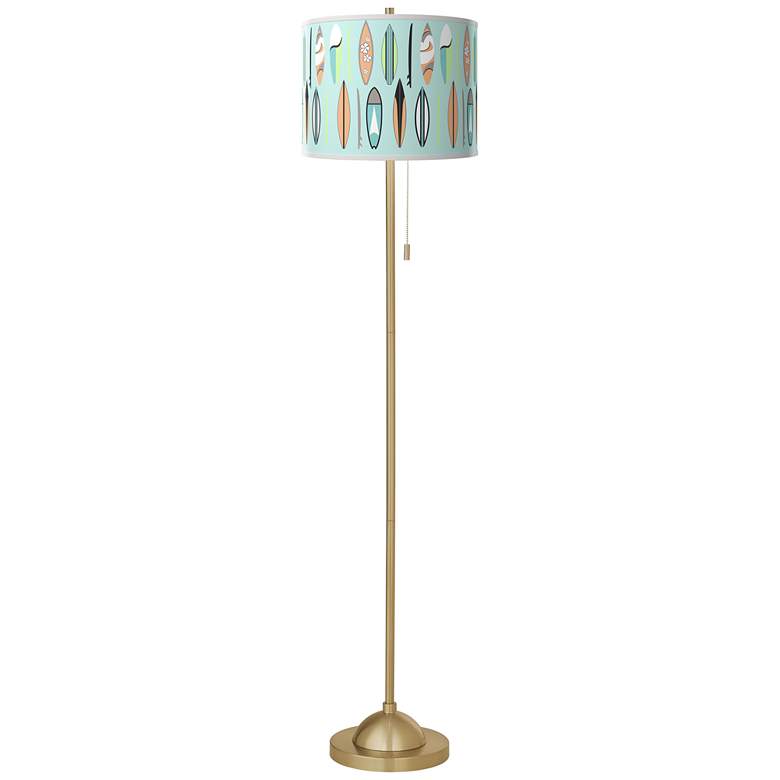 Image 2 Retro Surf Giclee Shade with Warm Gold Stick Floor Lamp