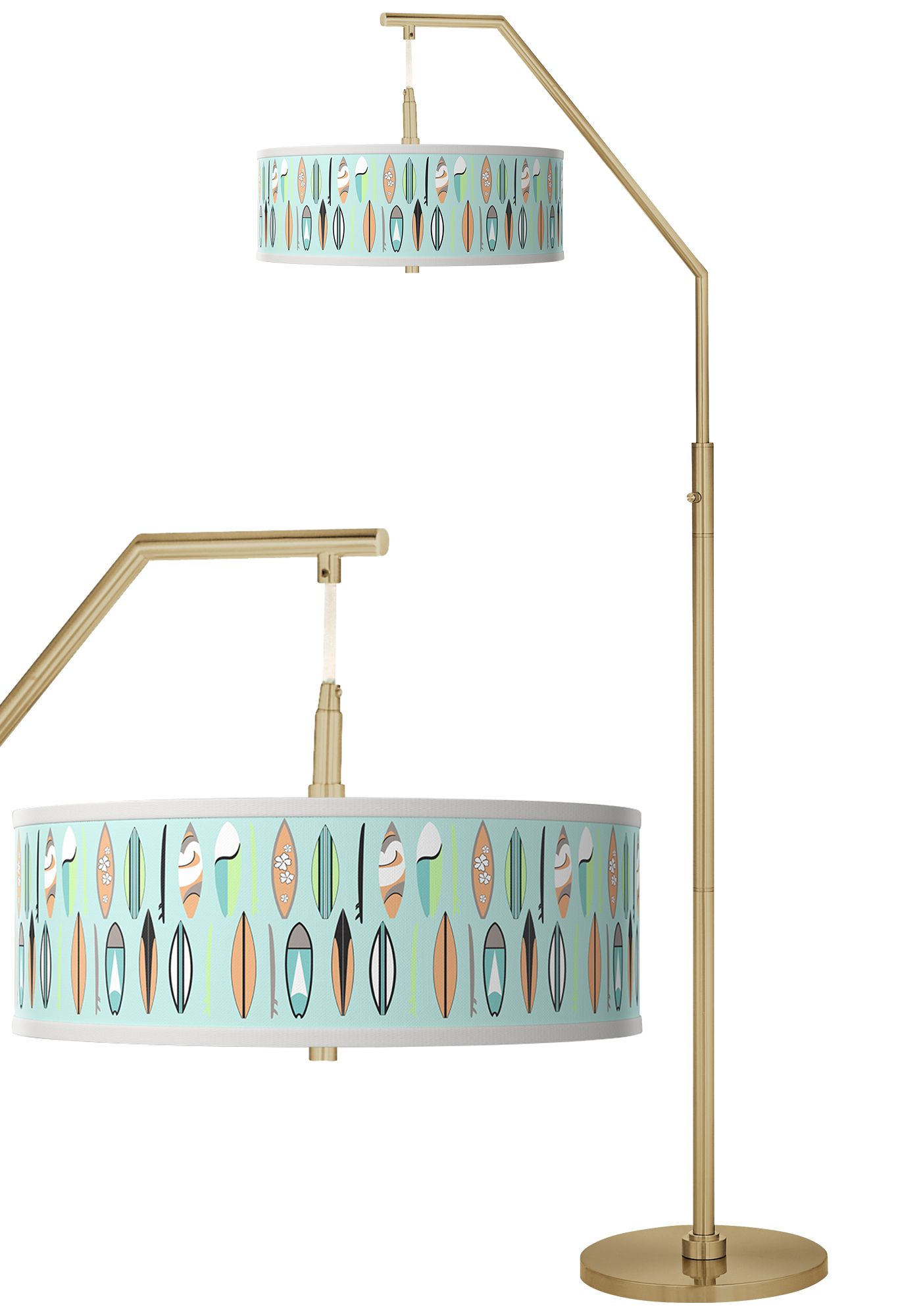 Image Retro Surf Giclee Warm Gold Arc Floor Lamp