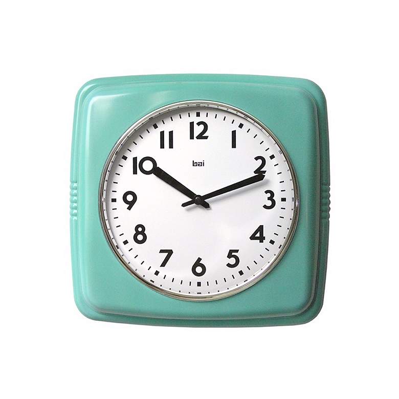 Image 1 Retro Turquoise 9 1/2" Square Wall Clock