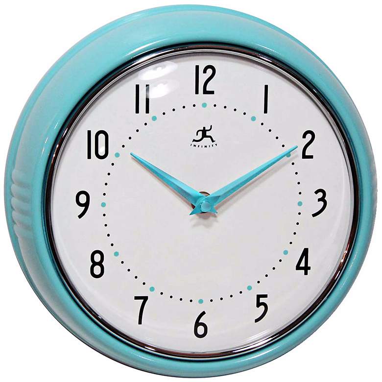 Image 1 Retro Turquoise Metal 9 1/2 inch Round Wall Clock