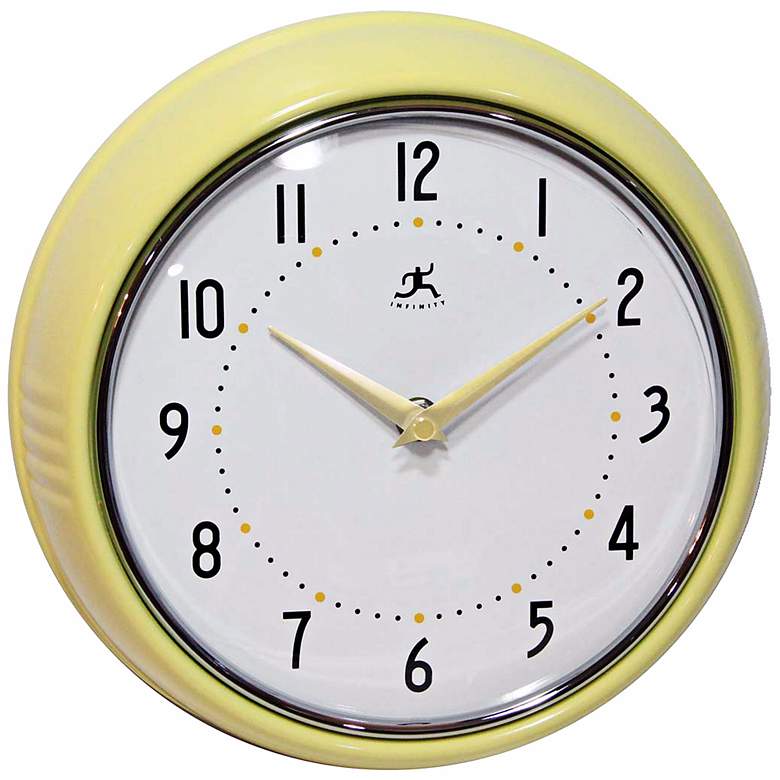 Image 1 Retro Yellow Metal 9 1/2 inch Round Wall Clock