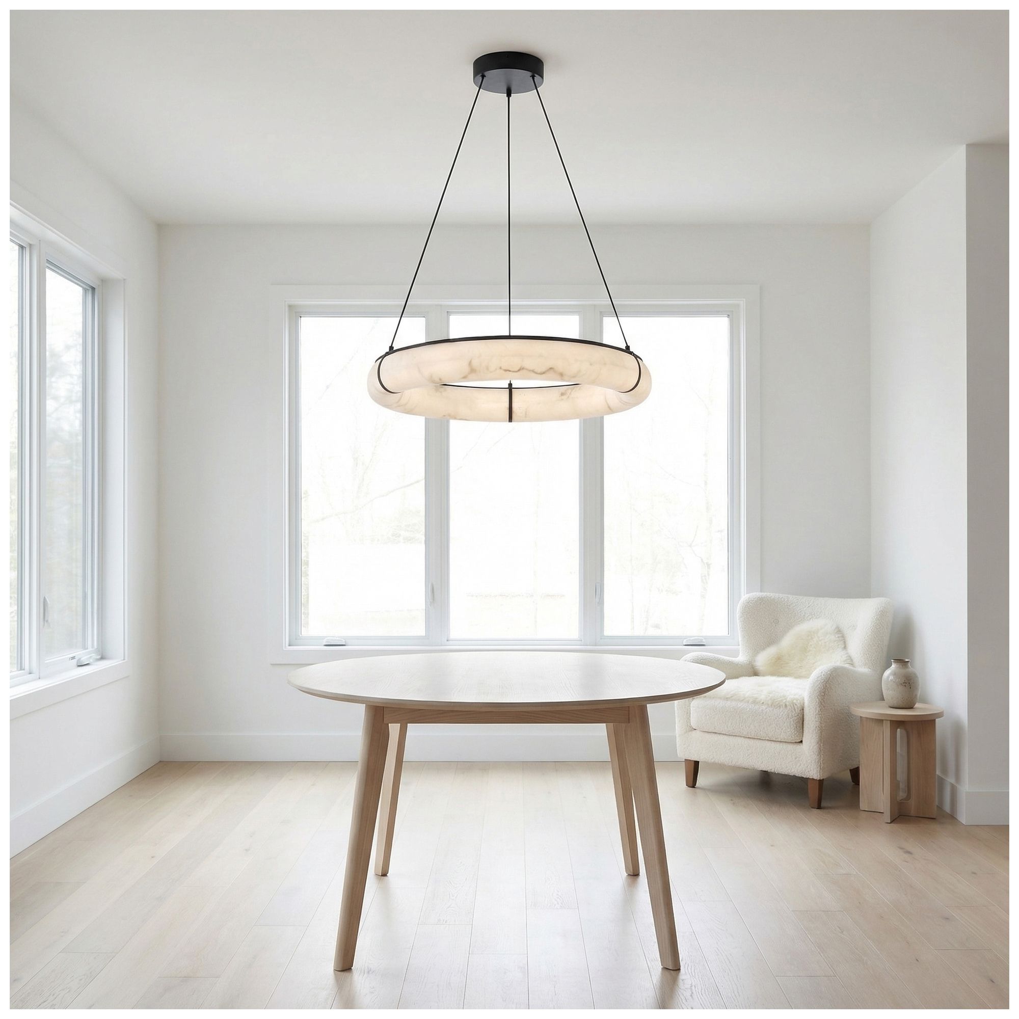 Image 3 Reuben 24" Wide Faux Alabaster, Matte Black LED Pendant more views