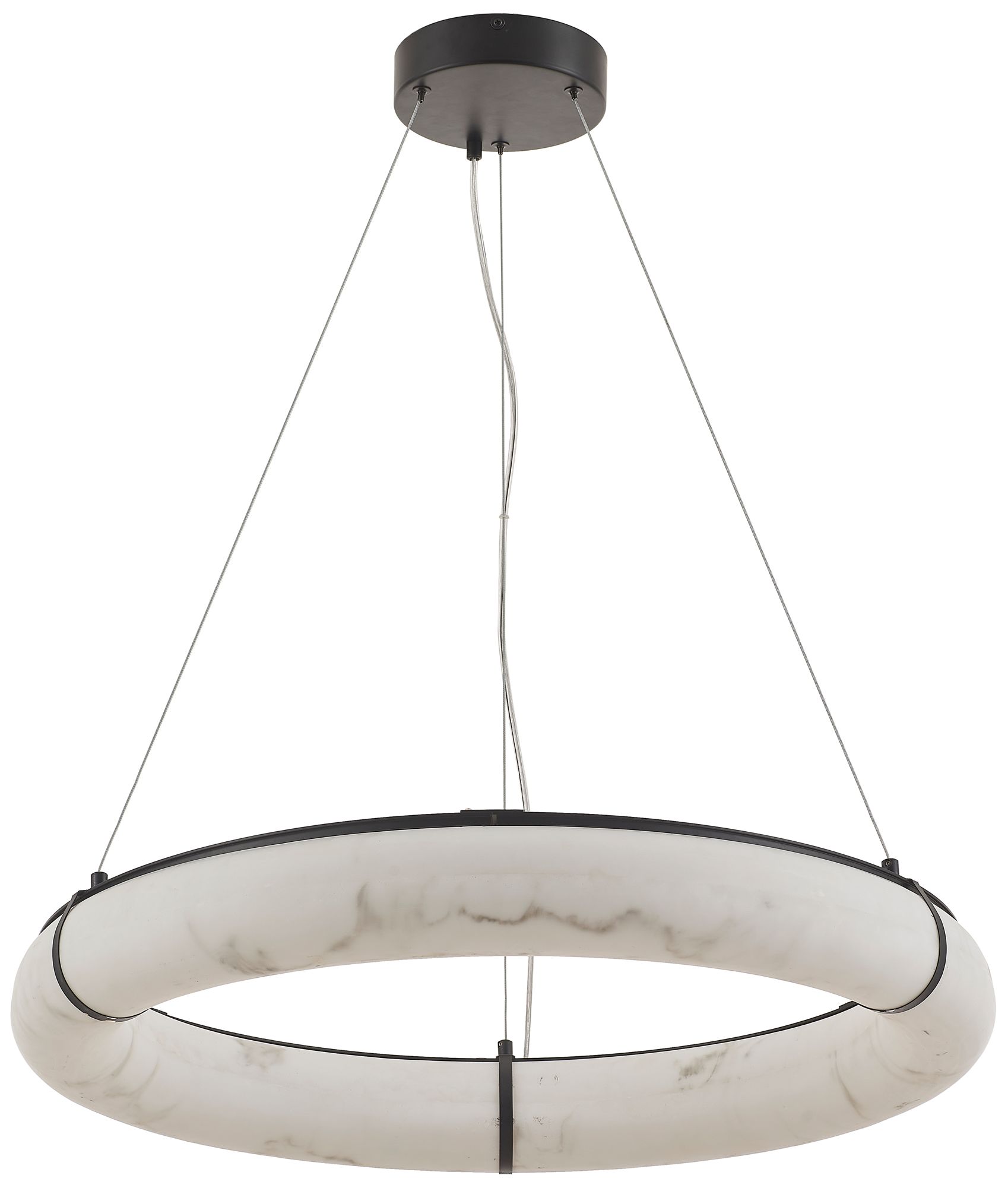 Reuben 27" Wide Faux Alabaster, Matte Black LED Pendant