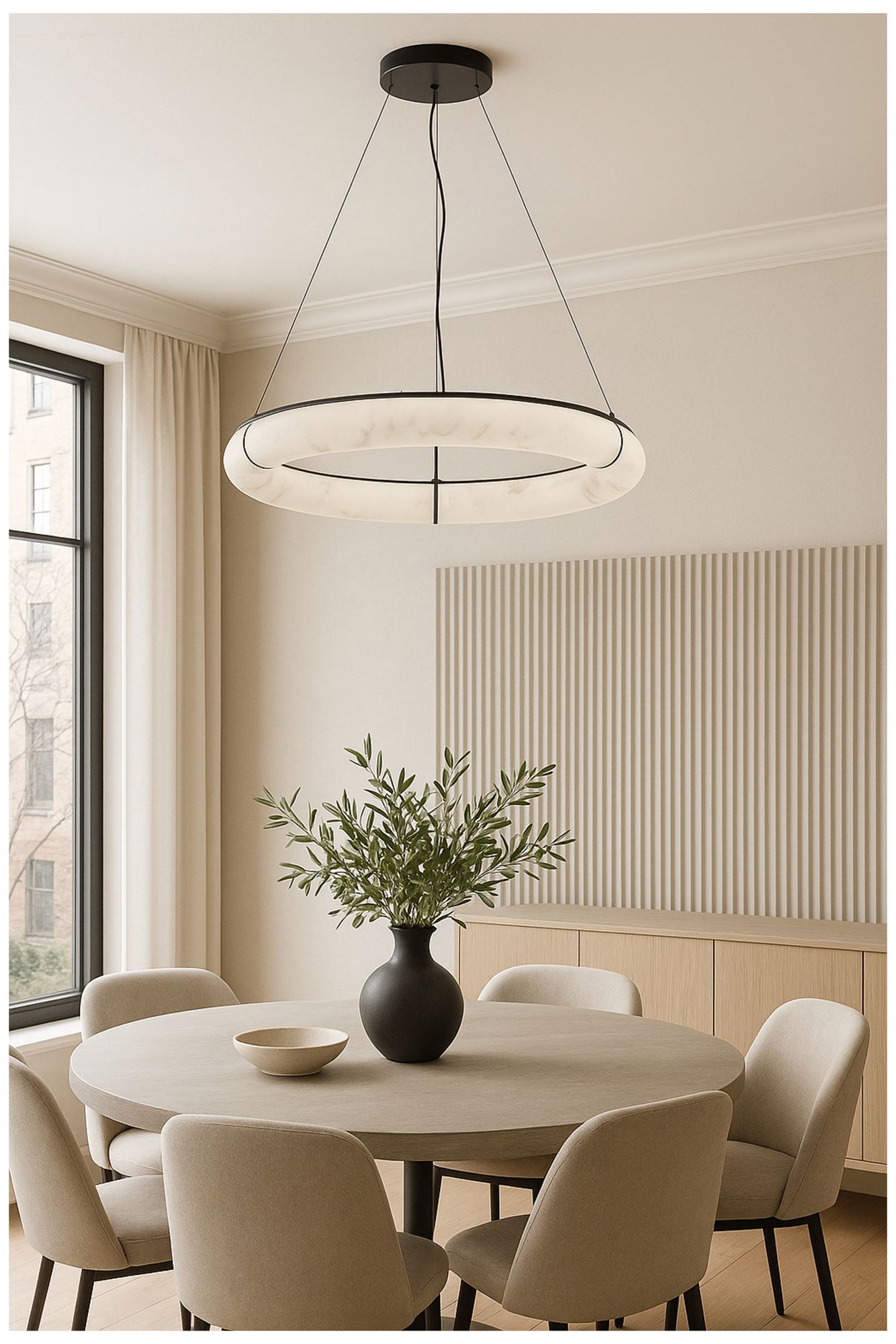 Image 5 Reuben 27" Wide Faux Alabaster, Matte Black LED Pendant more views