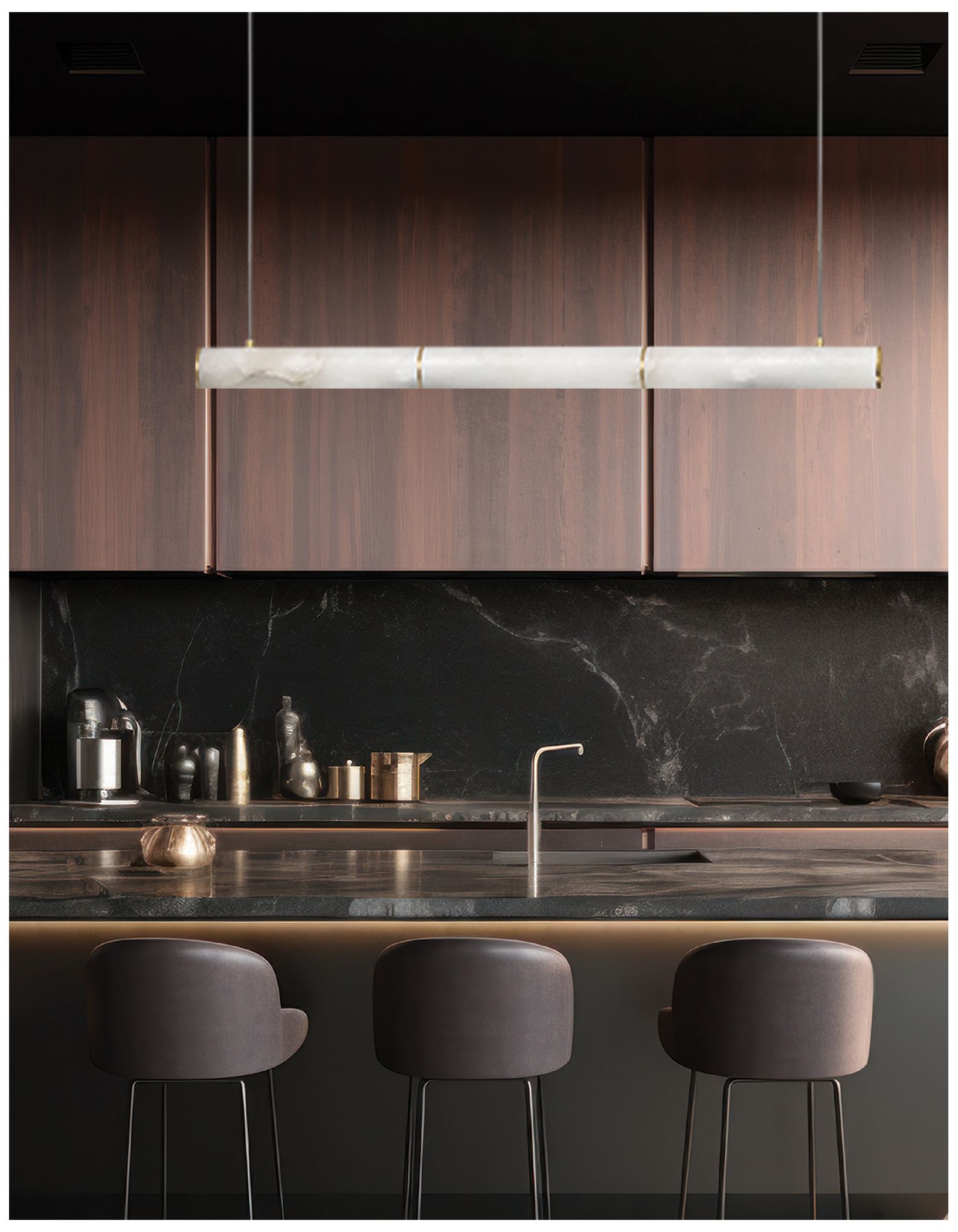 Image 3 Reuben 40" Wide Aged Brass LED Linear Pendant more views