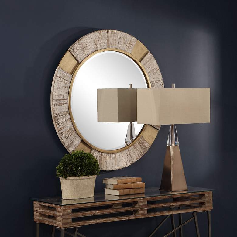 Image 1 Reuben Gold and White 40 inch Round Oversized Wall Mirror