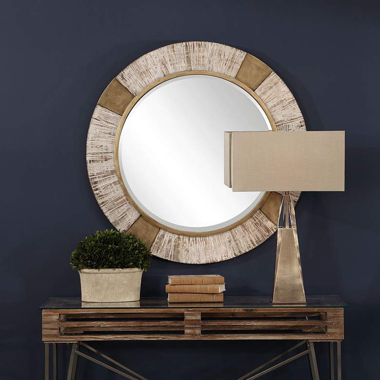 Image 6 Reuben Gold and White 40 inch Round Oversized Wall Mirror more views
