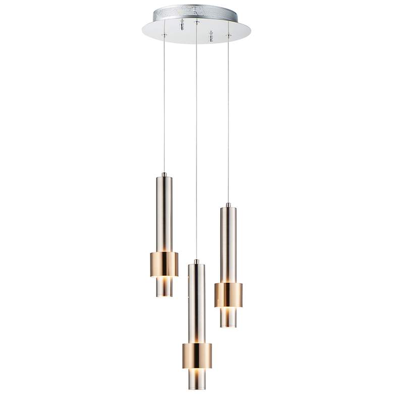 Image 1 Reveal 11"W Satin Nickel and Brass LED Multi-Light Pendant