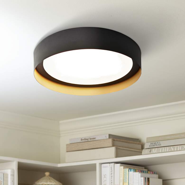 Image 1 Reveal 16 inch Wide Black And Gold Edge-Lit LED Ceiling Light