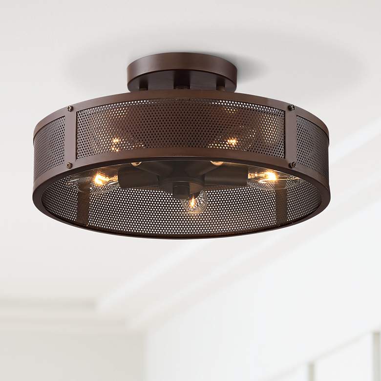 Image 1 Revel 13" Wide Oil-Rubbed Bronze Mesh 5-Light Ceiling Light