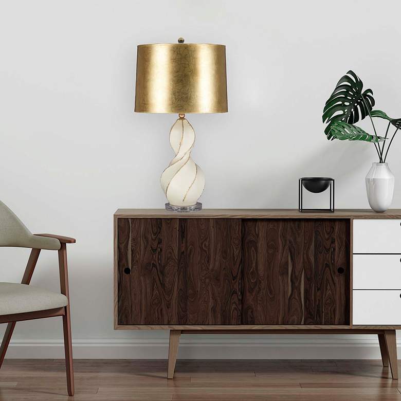 Image 5 Revelation 32" Ivory Ceramic Twist Table Lamp with Gold Shade more views