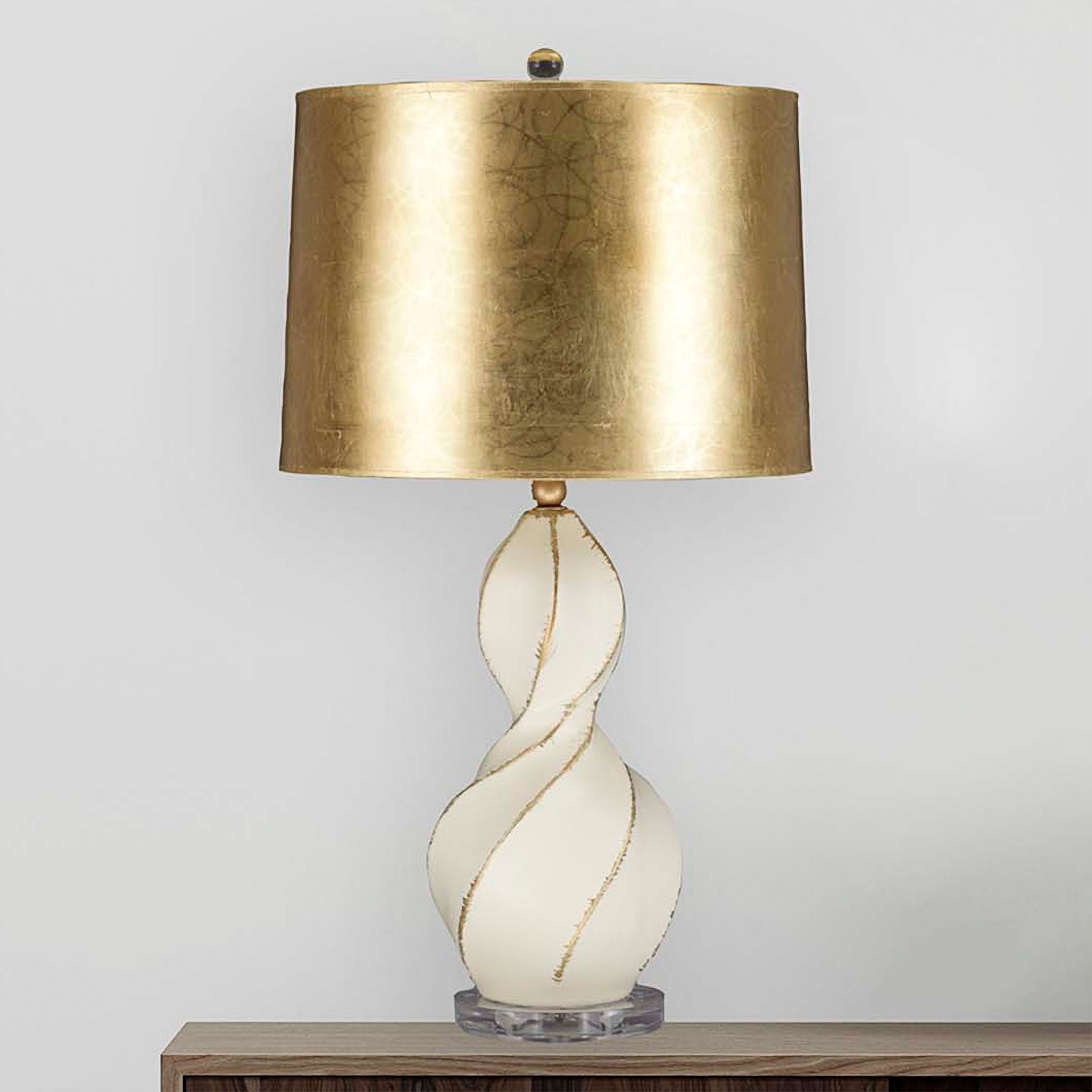 Revelation Ivory Ceramic Twist Table Lamp with Gold Shade 666M3