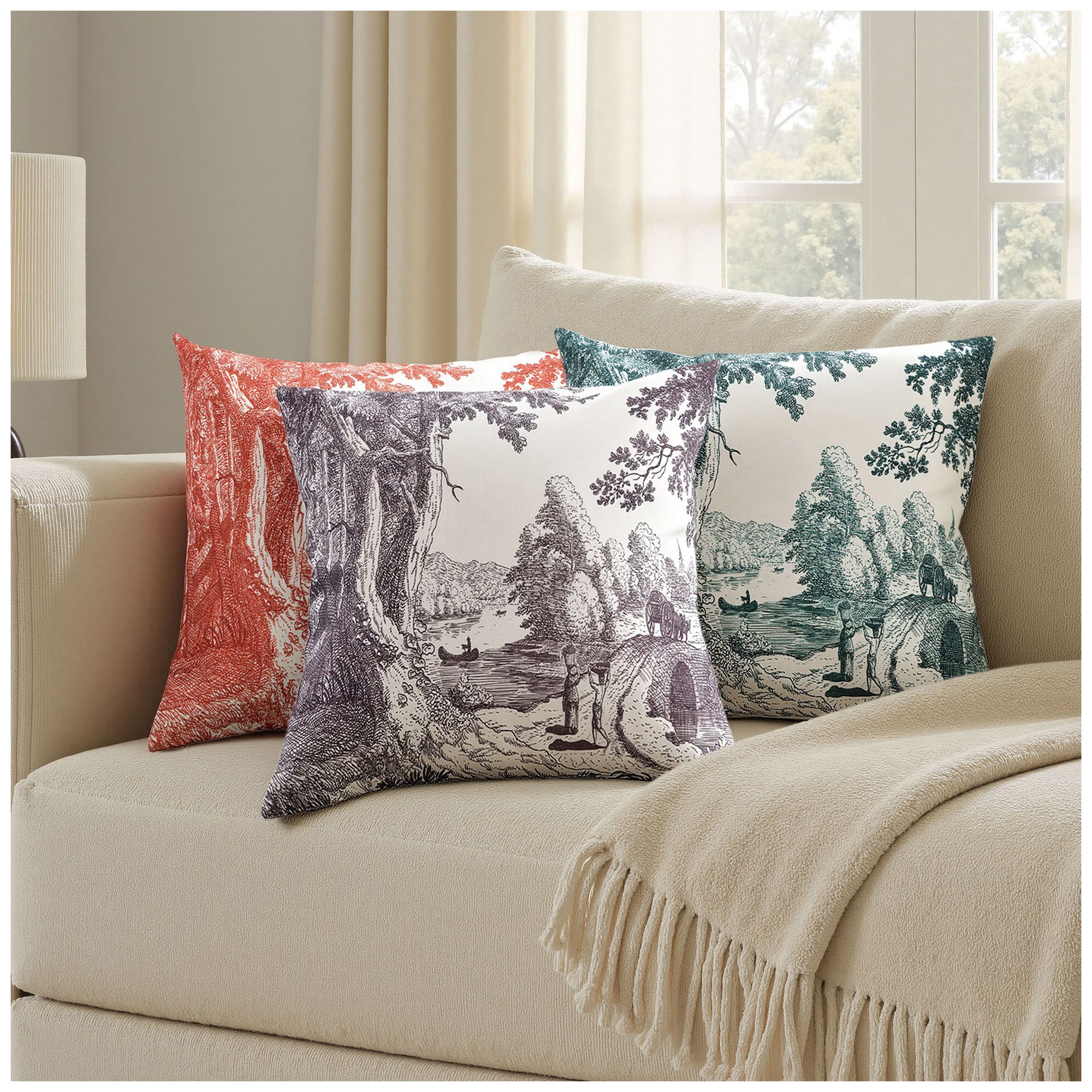Image 5 Reverie Toile 24" x 24" Amaranth, Ivory Pillow more views