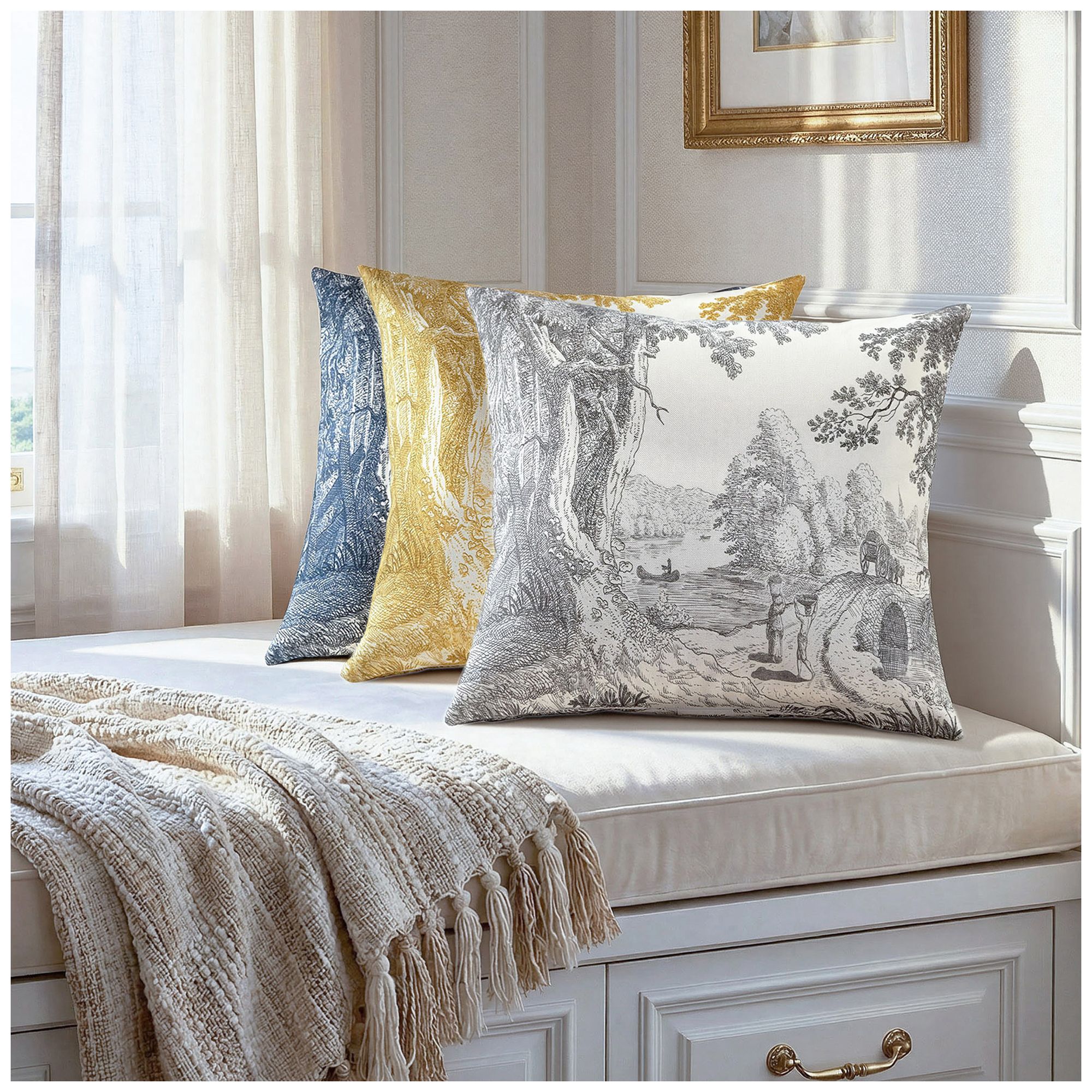 Image 5 Reverie Toile 24" x 24" Dove, Ivory Pillow more views