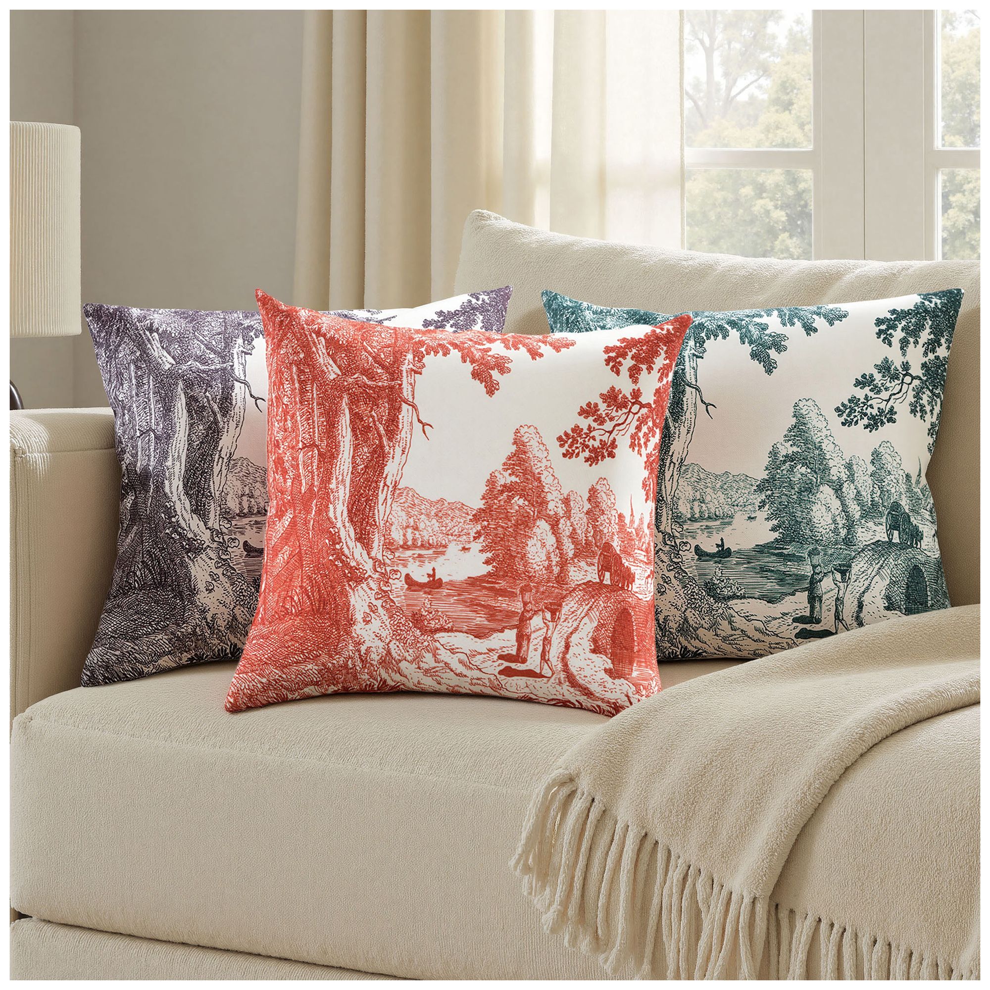 Image 5 Reverie Toile 24" x 24" Persimmon, Ivory Pillow more views