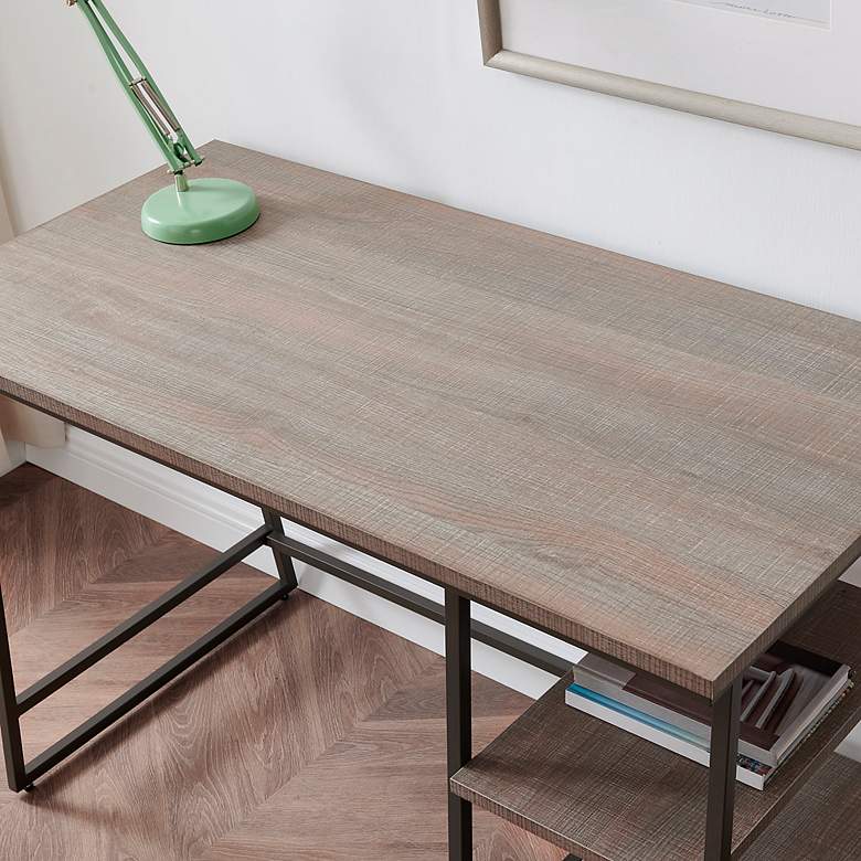 Image 3 Reversible 48" Wide Roughsawn Oak Gunmetal Tier Shelf Desk more views