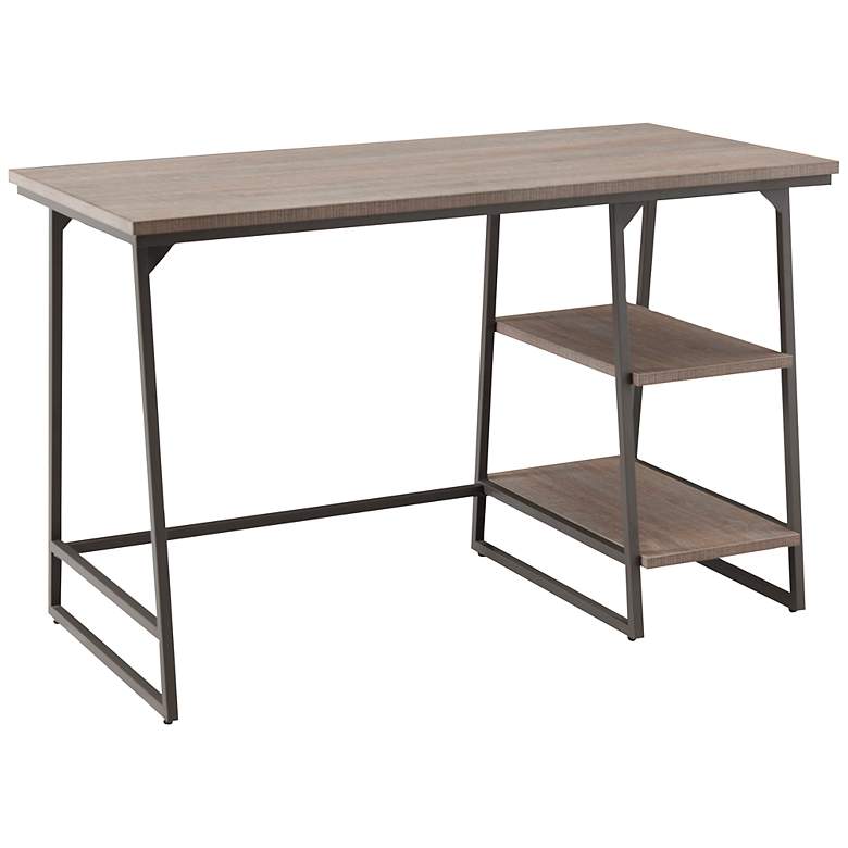 Image 5 Reversible 48" Wide Roughsawn Oak Gunmetal Tier Shelf Desk more views