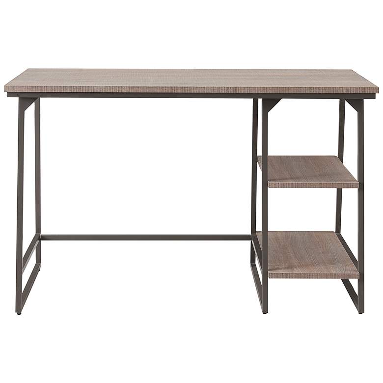 Image 6 Reversible 48" Wide Roughsawn Oak Gunmetal Tier Shelf Desk more views