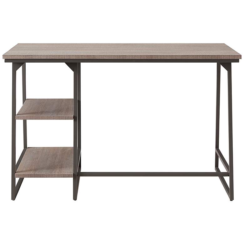 Image 7 Reversible 48" Wide Roughsawn Oak Gunmetal Tier Shelf Desk more views