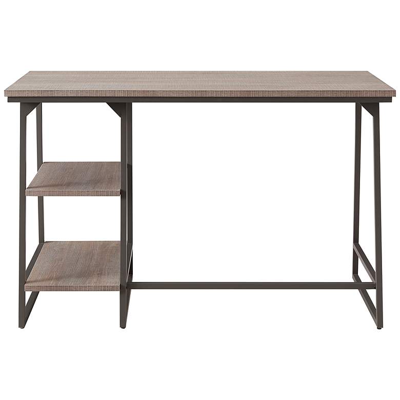 Image 7 Reversible 48 inch Wide Roughsawn Oak Gunmetal Tier Shelf Desk more views