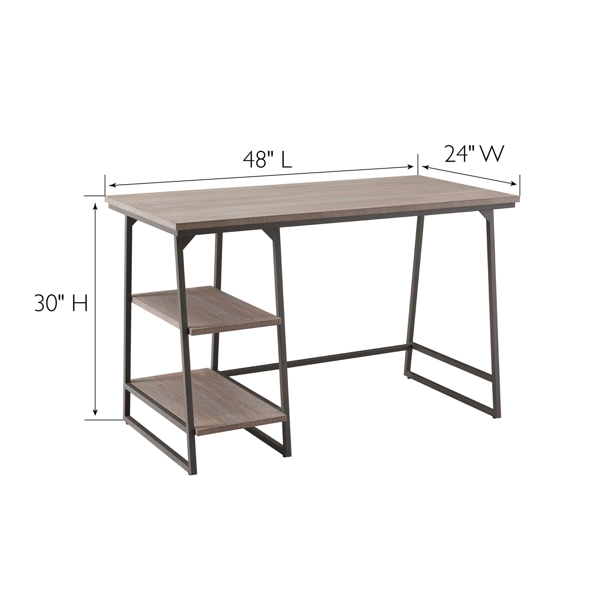 Reversible 48" Wide Roughsawn Oak Gunmetal Tier Shelf Desk