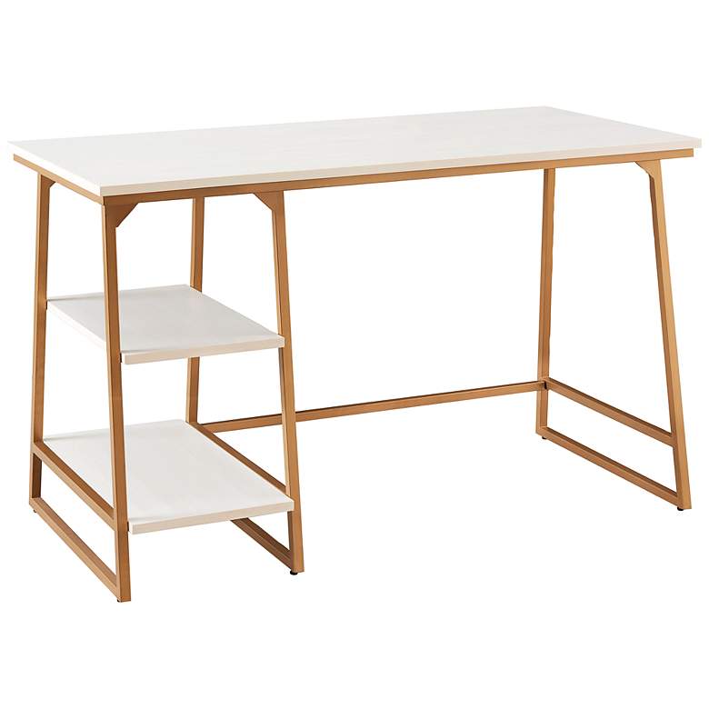 Image 2 Reversible 48" Wide White Herringbone Gold Tier Shelf Desk