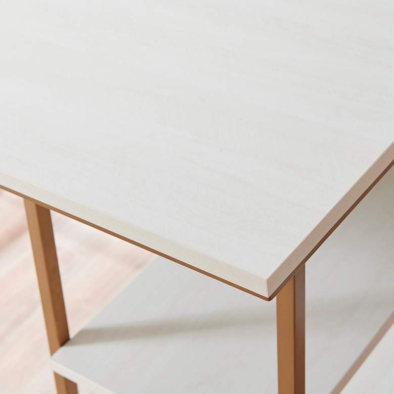 Image 3 Reversible 48" Wide White Herringbone Gold Tier Shelf Desk more views
