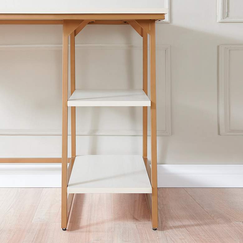 Image 4 Reversible 48" Wide White Herringbone Gold Tier Shelf Desk more views