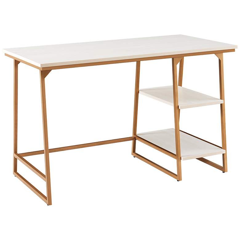 Image 5 Reversible 48 inch Wide White Herringbone Gold Tier Shelf Desk more views