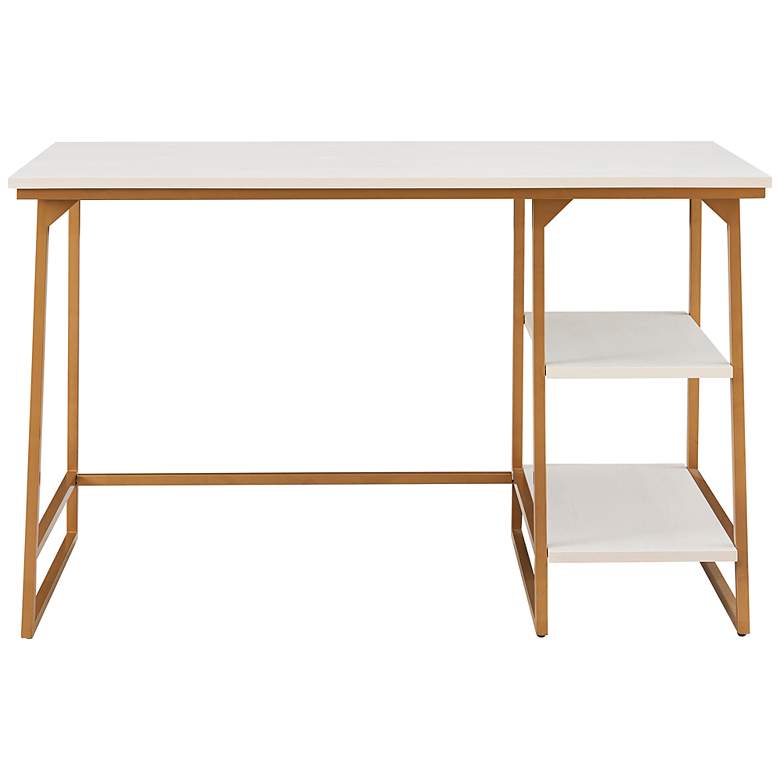 Image 6 Reversible 48" Wide White Herringbone Gold Tier Shelf Desk more views