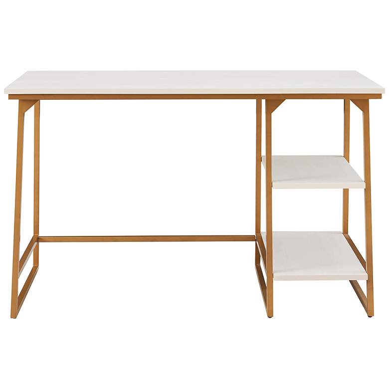 Image 6 Reversible 48 inch Wide White Herringbone Gold Tier Shelf Desk more views