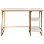 Reversible 48" Wide White Herringbone Gold Tier Shelf Desk