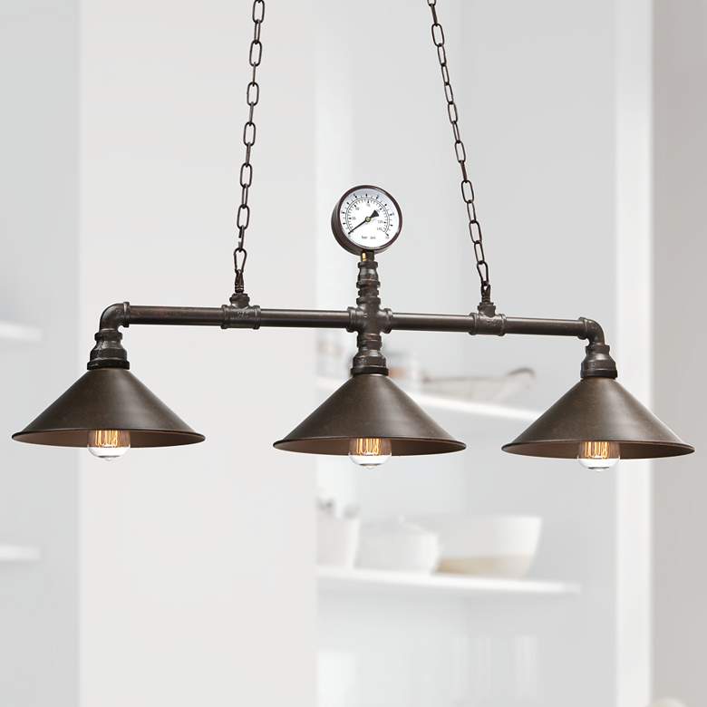 Image 1 Revival 40 inchW Rust Metal Rustic Kitchen Island Light Pendant