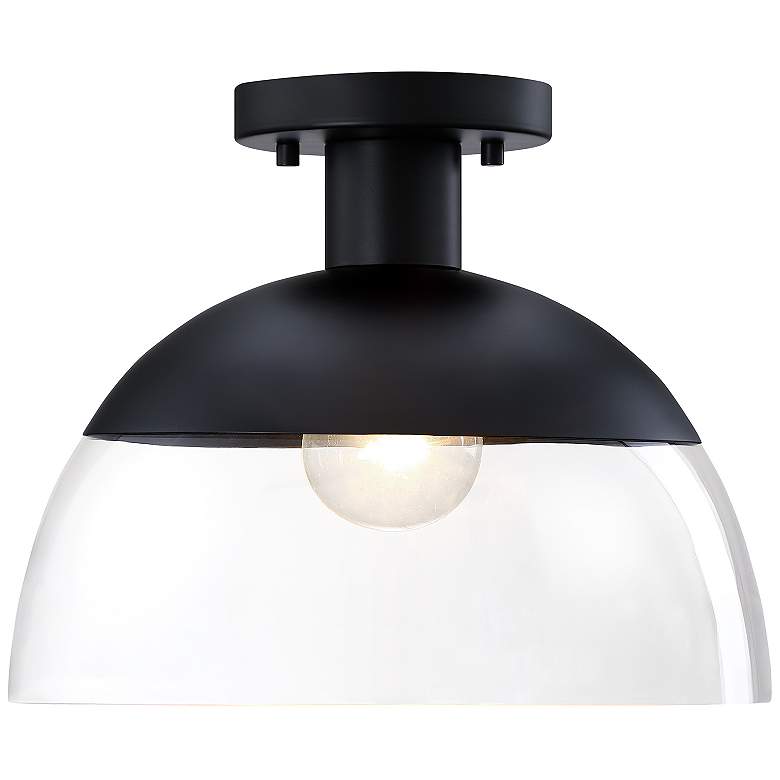 Image 1 Rey 13 in. 1-Light Matte Black Modern Semi Flush Mount