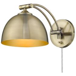 Rey 7 7/8&quot; Wide Aged Brass 1-Light Swing Arm with Aged Brass