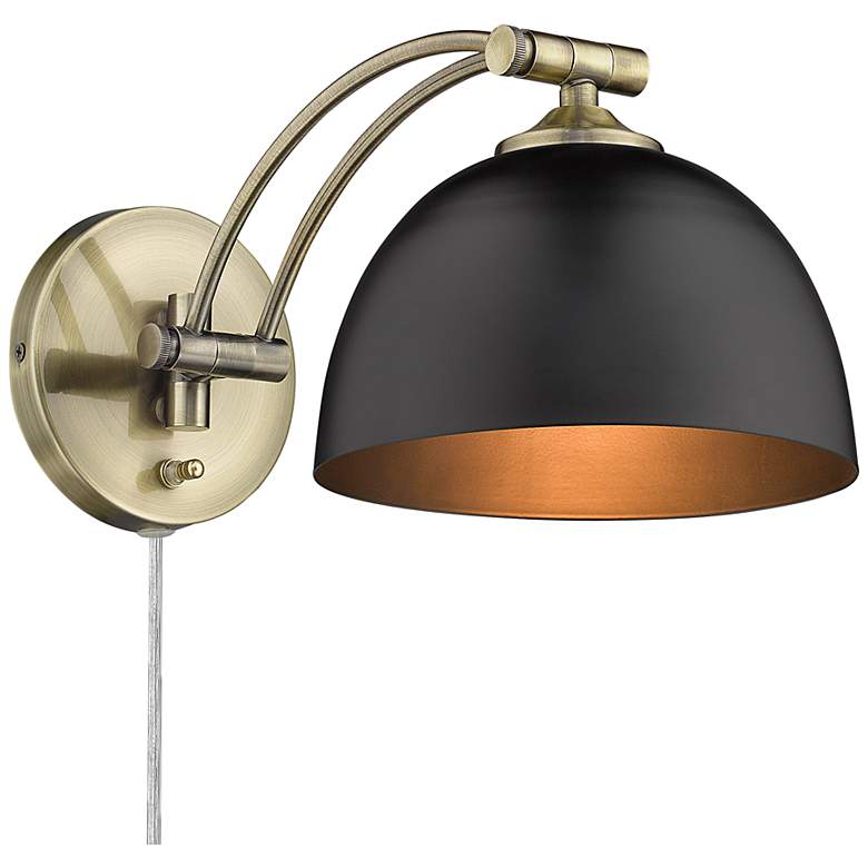 Image 2 Rey 7 7/8" Wide Aged Brass 1-Light Swing Arm with Matte Black