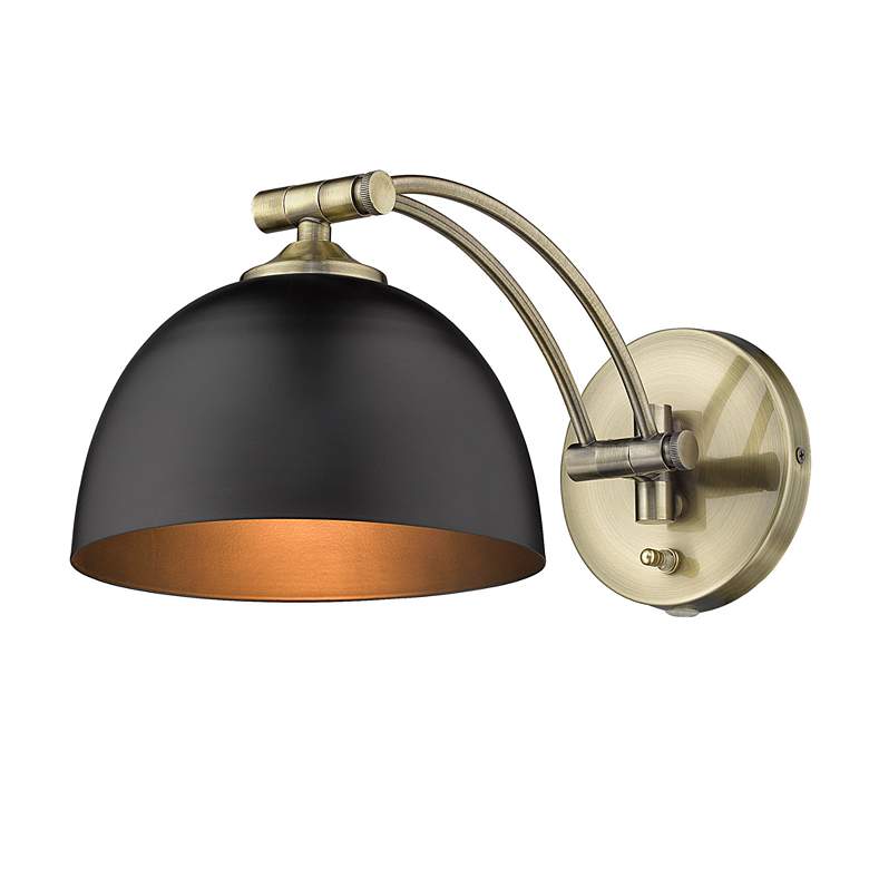 Image 5 Rey 7 7/8" Wide Aged Brass 1-Light Swing Arm with Matte Black more views
