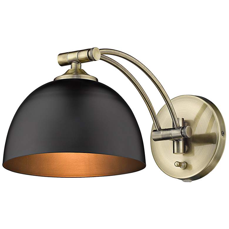 Image 5 Rey 7 7/8" Wide Aged Brass 1-Light Swing Arm with Matte Black more views