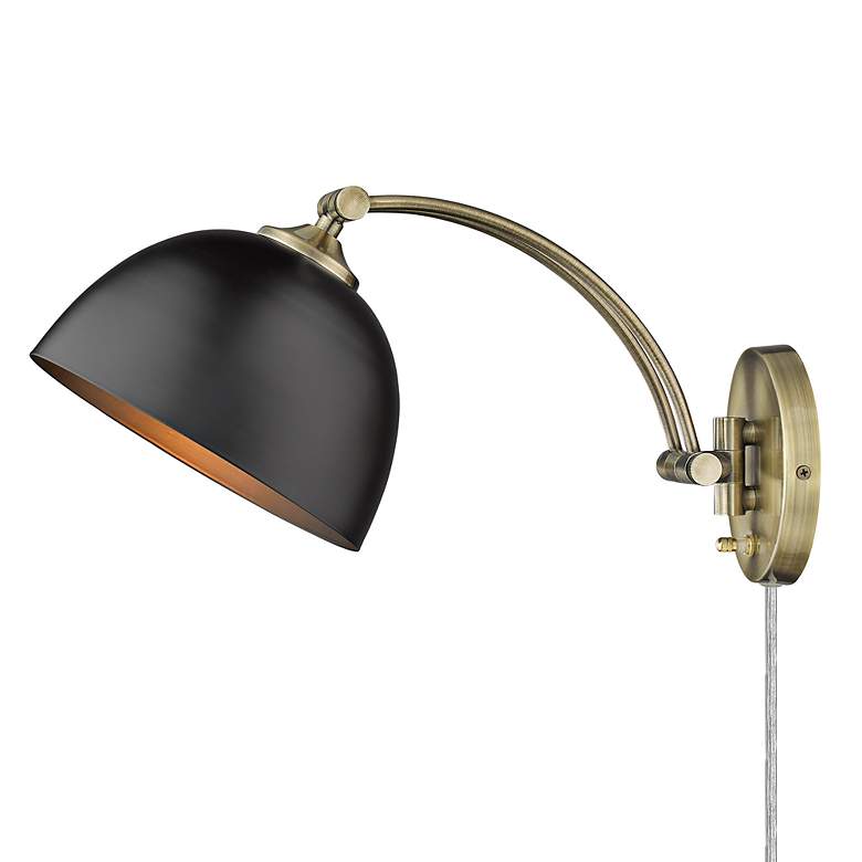 Image 7 Rey 7 7/8" Wide Aged Brass 1-Light Swing Arm with Matte Black more views