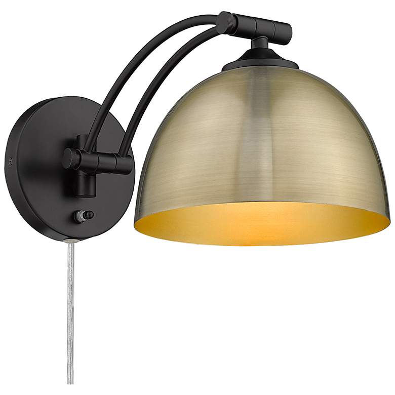 Image 1 Rey 7 7/8 inch Wide Matte Black 1-Light Swing Arm with Aged Brass