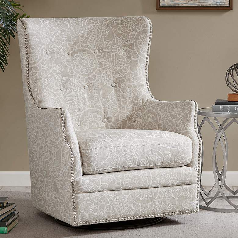 Image 1 Rey Cream Fabric Tufted Swivel Glider Chair