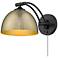 Rey Matte Black Swing Arm Wall Lamp with Aged Brass Shade