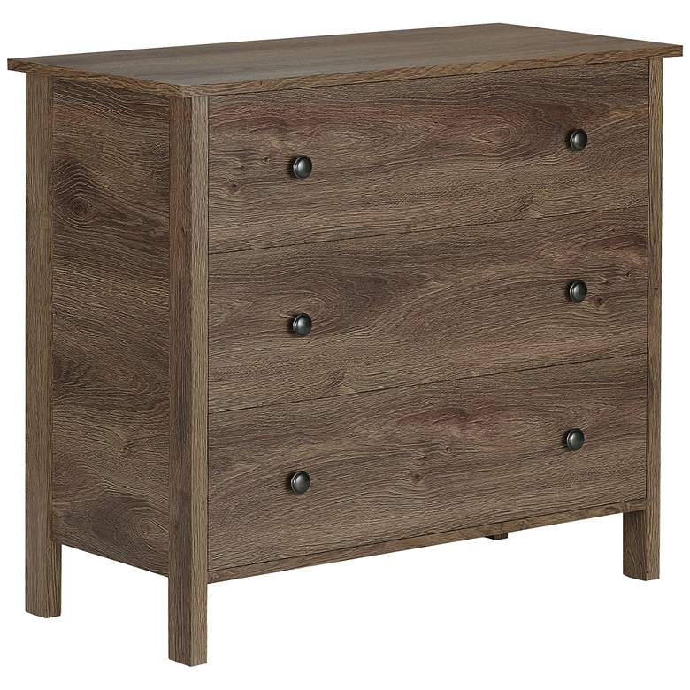 Image 2 Reyes 33 1/2 inchW Distressed Walnut Wood 3-Drawer Accent Chest