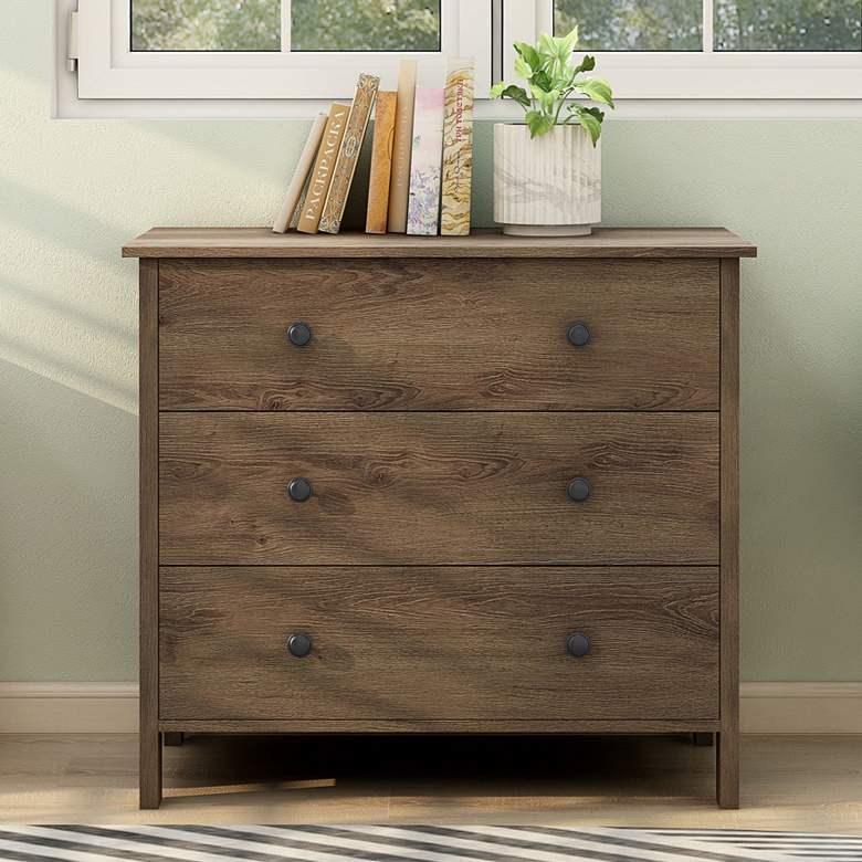 Image 1 Reyes 33 1/2"W Distressed Walnut Wood 3-Drawer Accent Chest