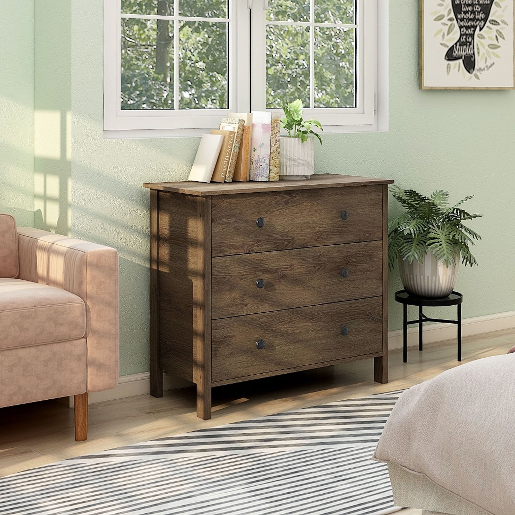 Reyes 33 1/2"W Distressed Walnut Wood 3-Drawer Accent Chest