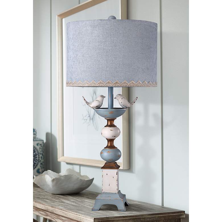 Image 1 Rezovo White and Blue Bird Motif Table Lamp