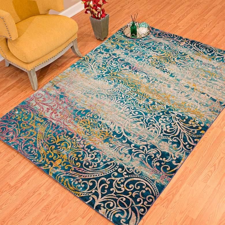 Image 1 Rhapsody Midlothian 5'3"x7'2" Cyan Area Rug